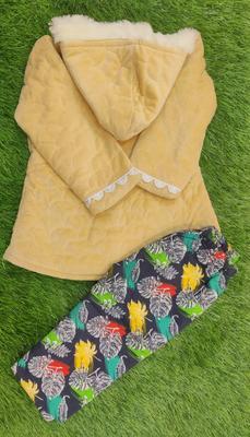 2 Pcs Girl's Velvet Printed Shirt And Trouser Suit