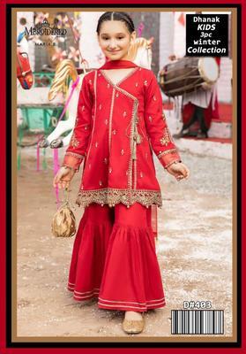 3 Pcs Girl's Dhanak Embroidered Unstitched Suit