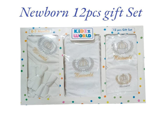 12 Pcs Baby Boy Cotton Blended Plain Clothing Gift Set