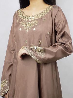 2 Pcs Women's Stitched Silk Embroidered Suit