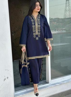 3 Pcs Women's Stitched Linen Printed Suit