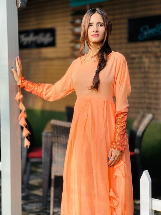 3 Pcs Women's Stitched Chiffon Plain Maxi