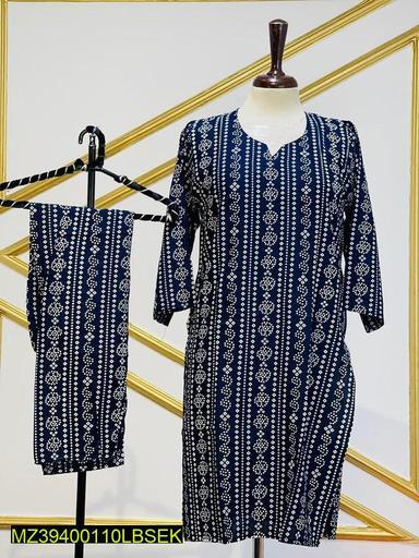 2 Pcs Women Stitched Linen Printed Suit