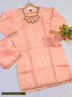 2 Pcs Women's Stitched Katan Silk Embroidered Suit