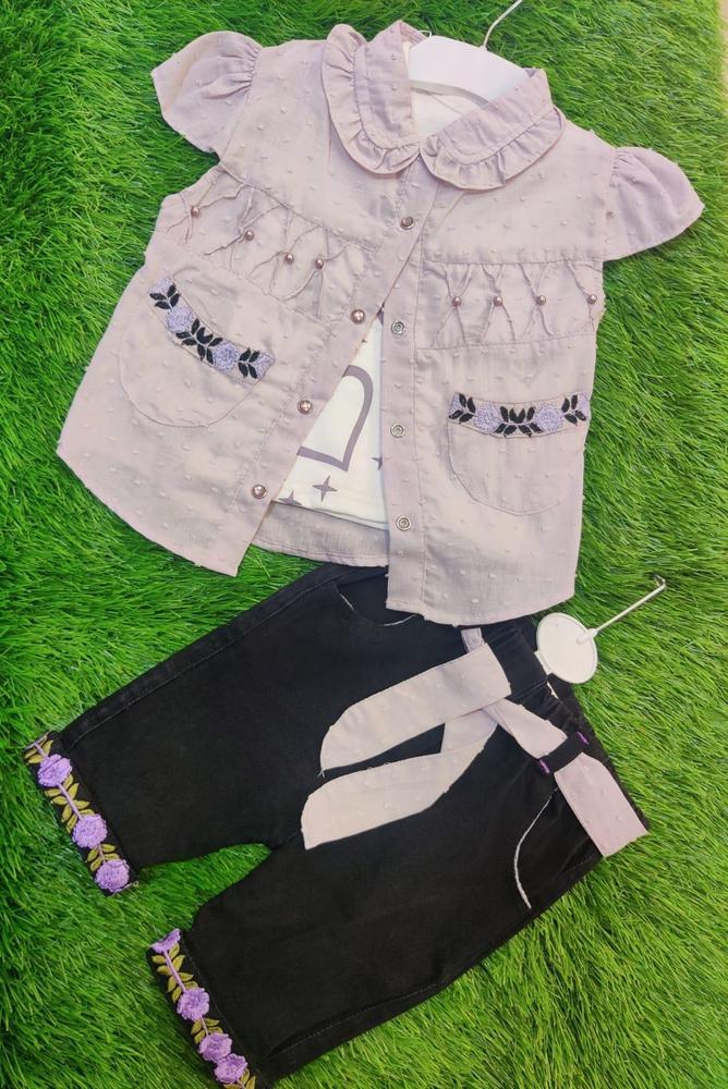 Baby Girl's Cotton Plain Shirt & Jeans Set