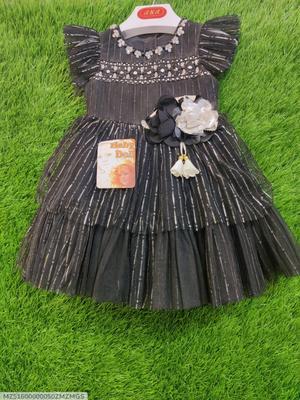 1 Pc Girl's Stitched Net Embroidered Frock