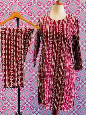 2 Pcs Women's Stitched Linen Printed Suit