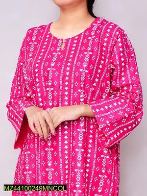 2 Pcs Women's Stitched Linen Printed Suit