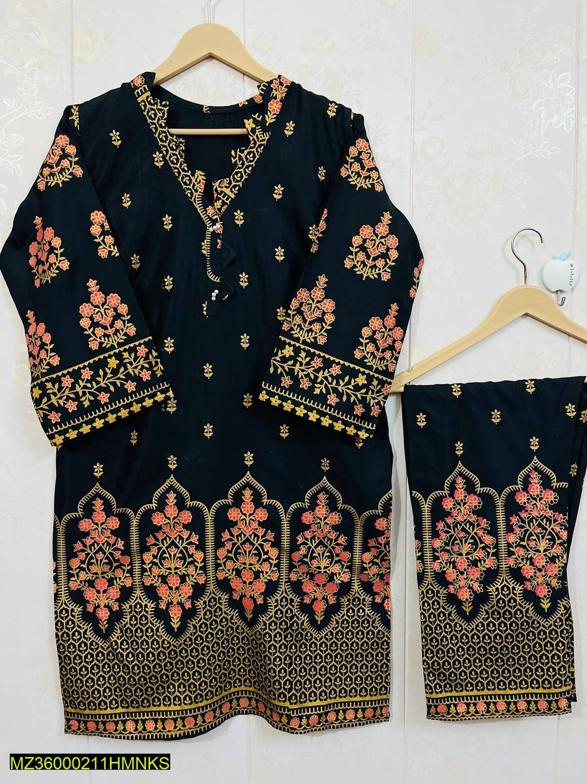 2 Pcs Women's Stitched Lawn Printed Suit