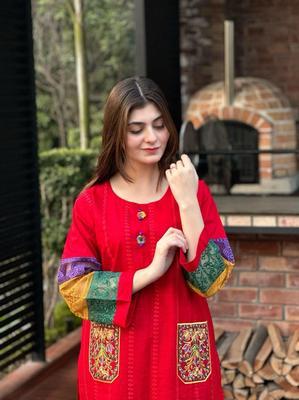 2 Pcs Women's Stitched Cotton Embroidered Shirt And Trouser