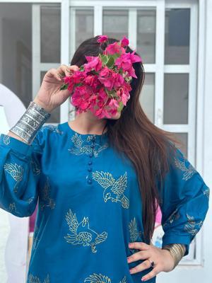 2 Pcs Women's Stitched Linen Printed Suit