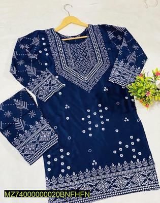 2 Pcs Women's Stitched Arabic Linen Embroidered Suit