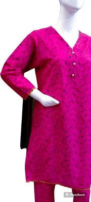 2 Pcs Women's Stitched Cotton Printed Shirt And Trouser