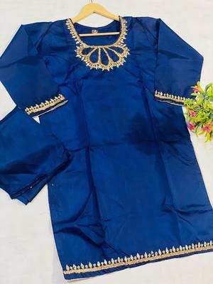 2 Pcs Women's Stitched Katan Silk Embroidered Suit