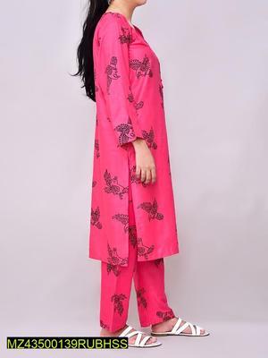 2 Pcs Women's Stitched Linen Printed Suit