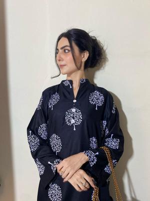 2 Pcs Women's Stitched Linen Printed Suit