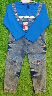 Baby Boy's Denim Printed Romper Set