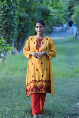 2 Pcs Women's Stitched Cotton Embroidered Shirt And Trouser