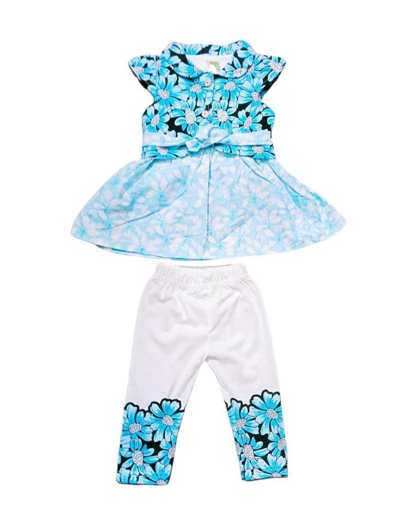 Baby Girl's Cotton Printed Frock And Trouser Set