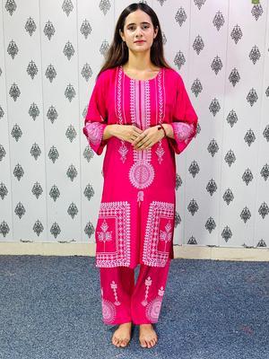 2 Pcs Women's Stitched Linen Printed Suit