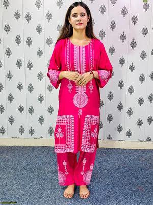 2 Pcs Women's Stitched Linen Printed Suit