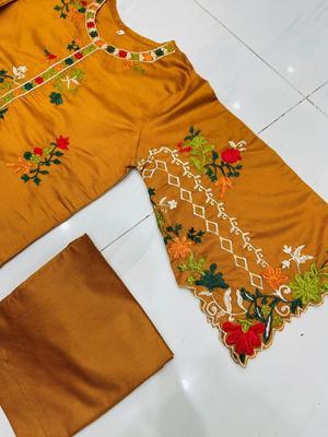 2 Pcs Women's Stitched Khaadi Net Embroidered Shirt And Trouser