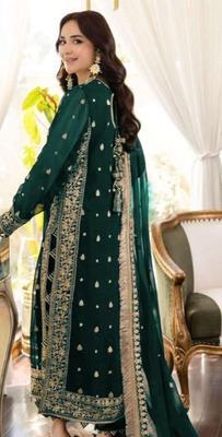 3 Pcs Women's Stitched Chiffon Embroidered Suit