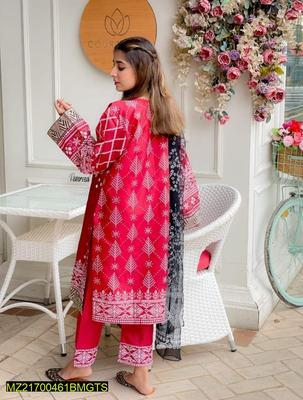 3 Pcs Women's Stitched Katan Silk Printed Suit