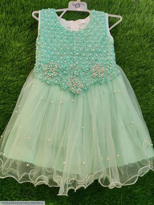 1 Pc Girl's Stitched Net Embroidered Frock