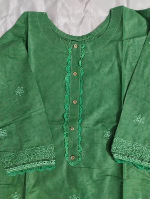 2 Pcs Women's Stitched Cotton Chikankari Embroidered Shirt And Trouser