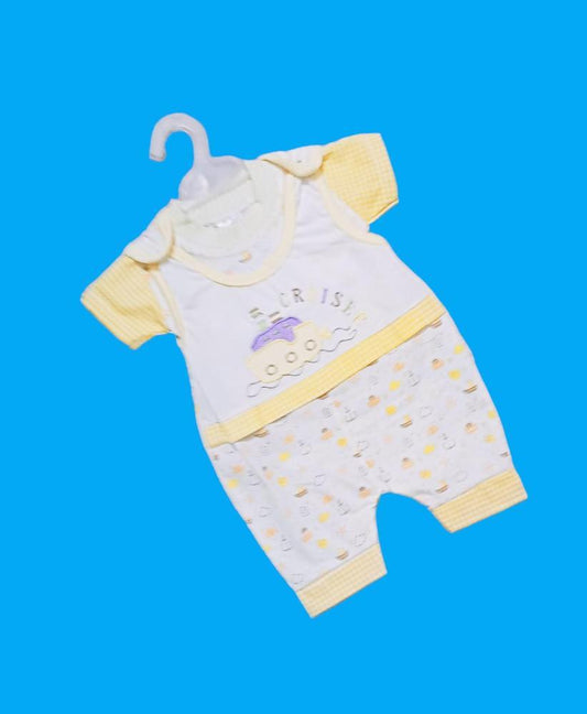 3 Pcs Newborn Baby's Stitched Blended Printed Shirt And Romper Set