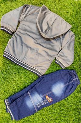 2 Pcs Boy's Stitched Velvet Printed Track Suit