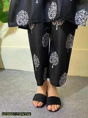 2 Pcs Women's Stitched Linen Printed Suit