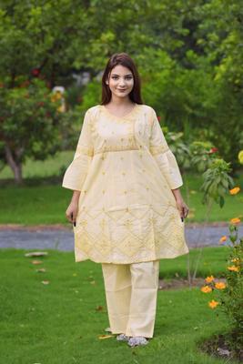 2 Pcs Women's Stitched Cotton Embroidered Shirt And Trouser