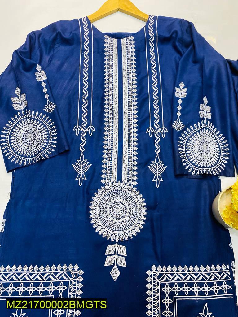 2 Pcs Block Print Womens Stitched Linen Suit