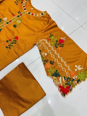 2 Pcs Women's Stitched Khaadi Net Embroidered Shirt And Trouser