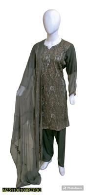 2 Pcs Women's Stitched Chiffon Embroidered Suit