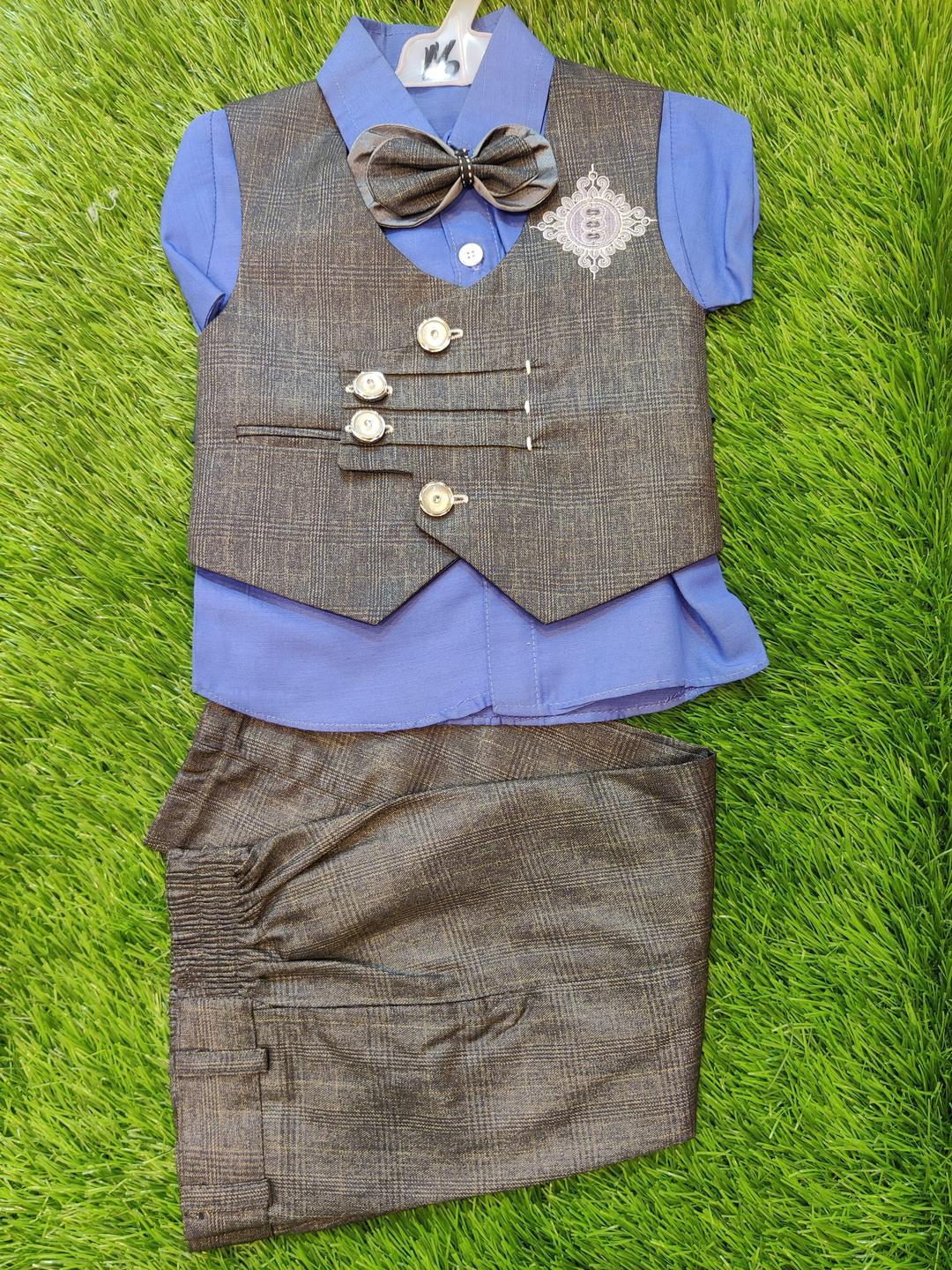 3 Pcs Boy's Stitched Cotton Plain Tuxedo Suit