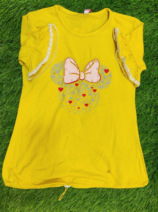 Girl's Stitched Blended Printed T-Shirt