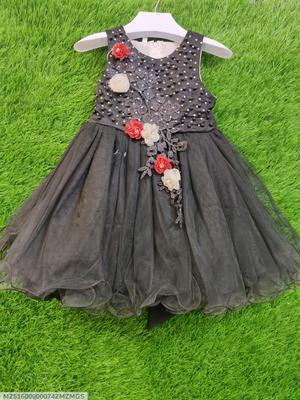 1 Pc Girl's Stitched Net Embroidered Frock