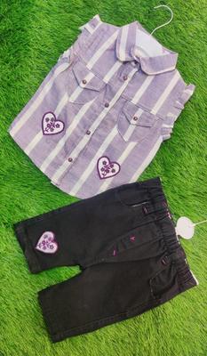 Baby Girl's Cotton Plain Shirt & Jeans Set