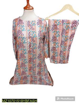 2 Pcs Women's Stitched Linen Printed Suit