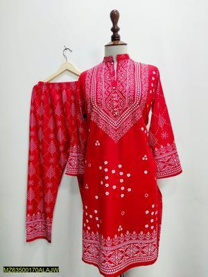 2 Pcs Women's Stitched Lawn Printed Suit