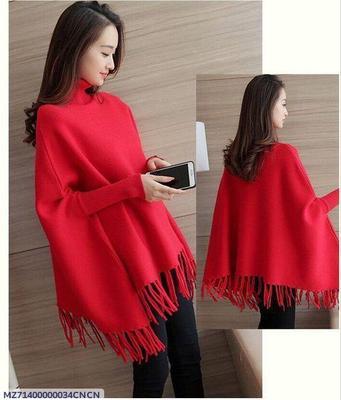 Women's Fleece Plain Poncho Cape Shawl