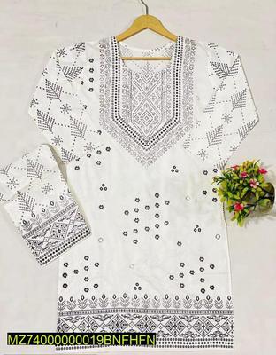 2 Pcs Women's Stitched Arabic Linen Embroidered Suit