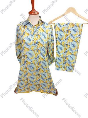 2 Pcs Women's Stitched Linen Printed Suit