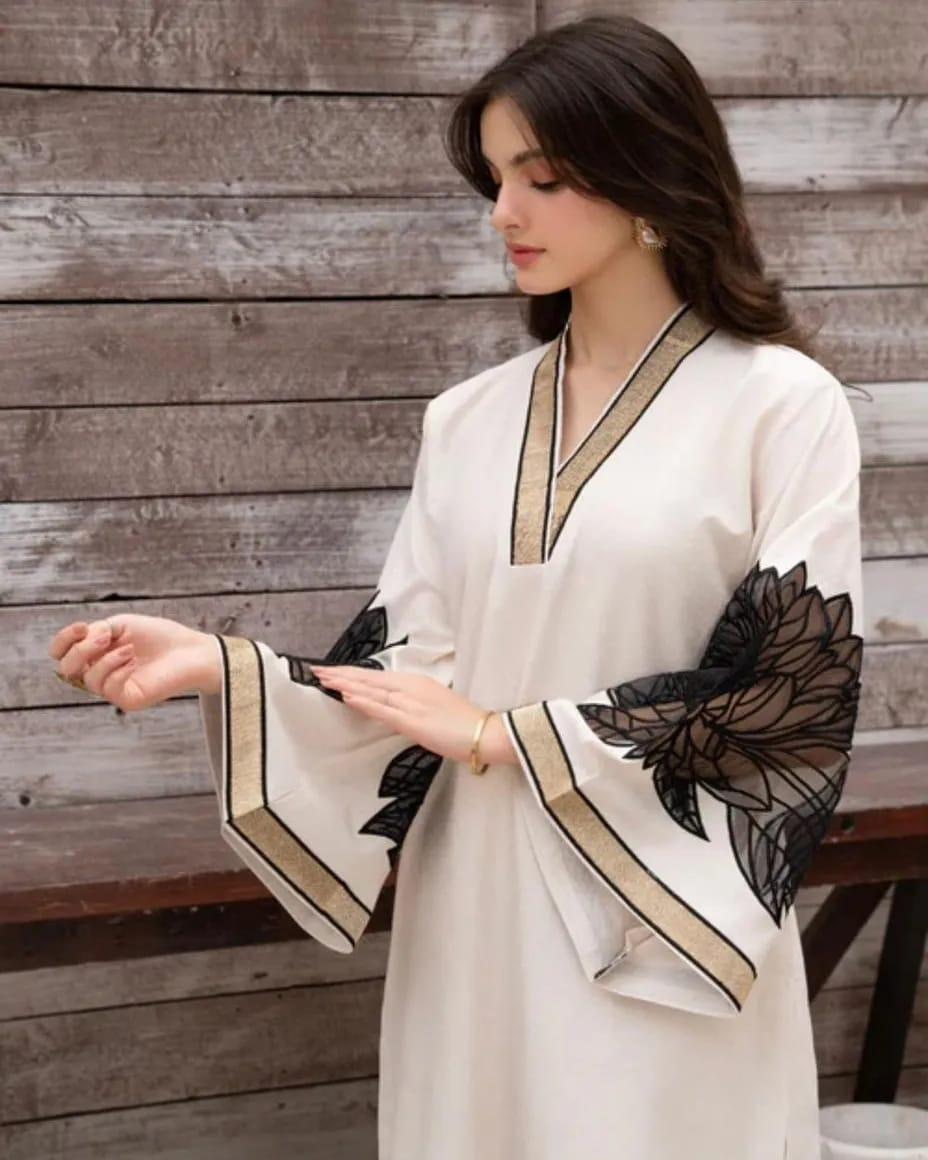 2 Pcs Women's Stitched Cotton Embroidered Shirt And Trouser