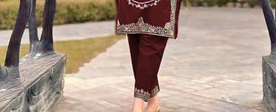 2 Pcs Women's Stitched Cotton Embroidered Shirt And Trouser