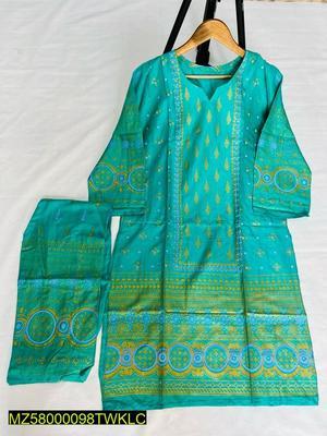 2 Pcs Women's Stitched Linen Printed Suit