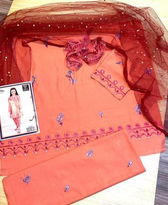 3 Pcs Girl's Dhanak Embroidered Unstitched Suit